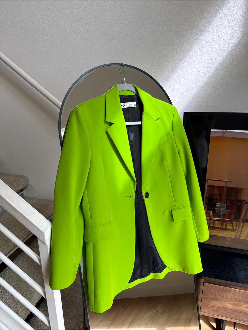 Zara Neon Green Single-Button Tailored Blazer